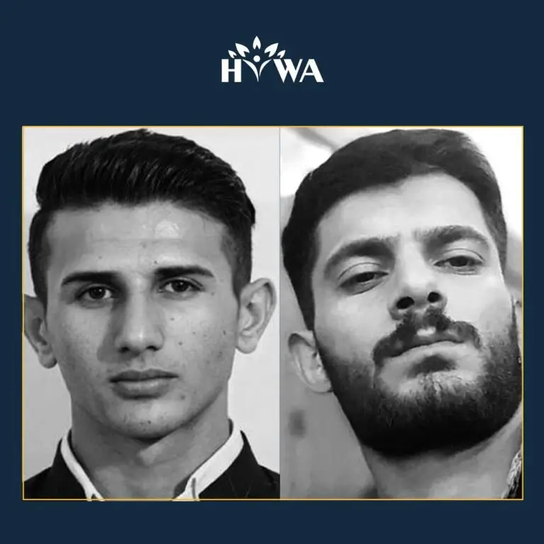 Portraits of Ramin Zela and Karim Maroufpoor, two Kurdish prisoners from Naghadeh who were secretly executed in Naghadeh Prison.